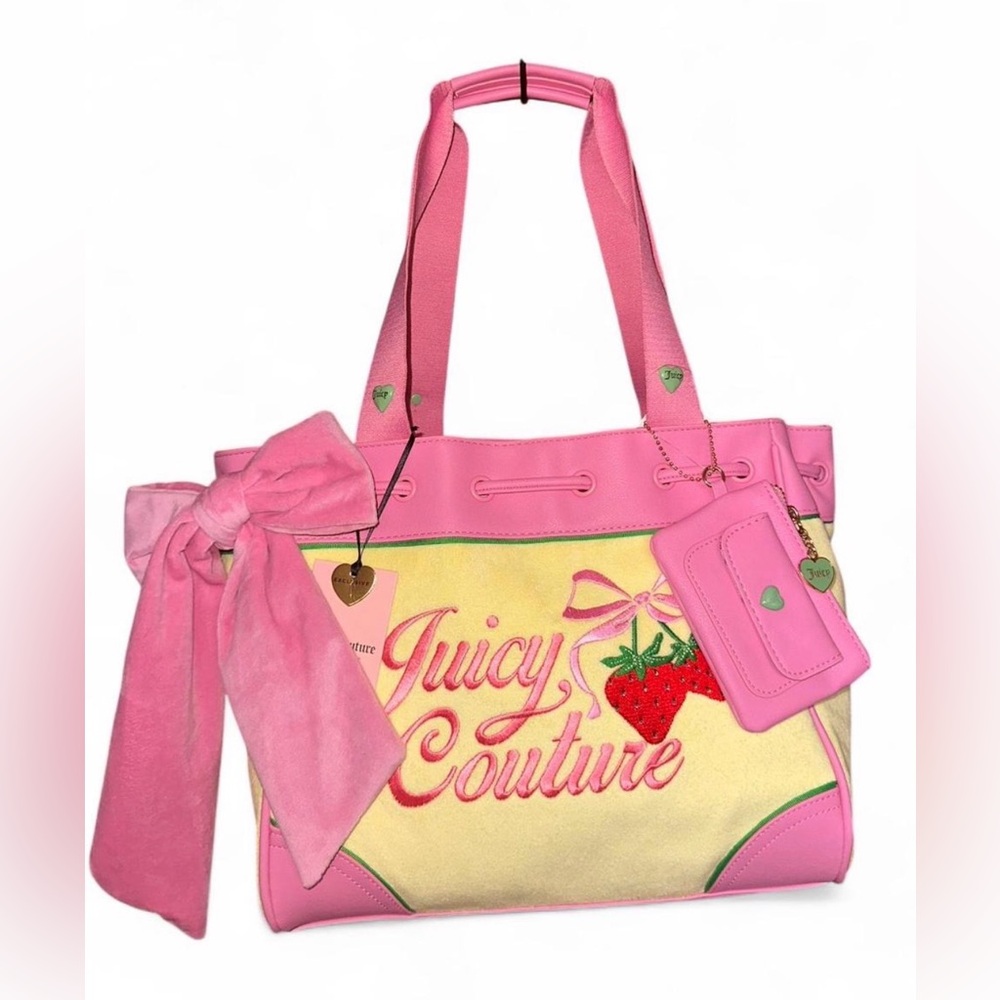 Juicy Couture “Retro Strawberry” Daydreamer Tote, yellow/pink